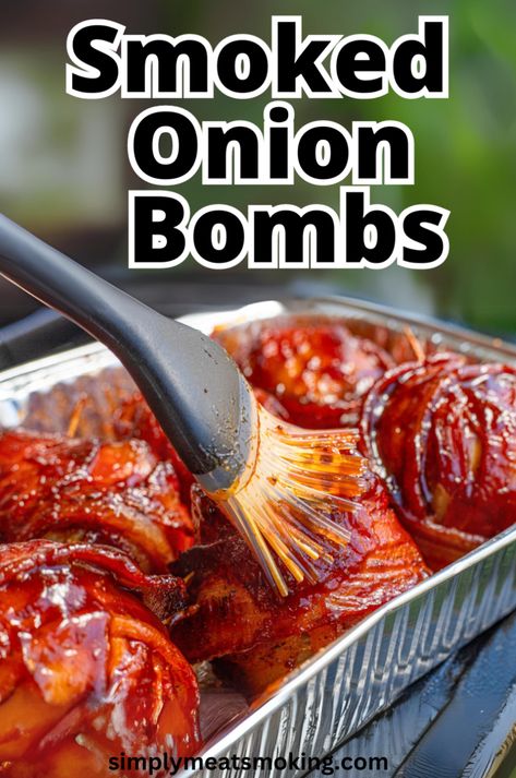 Looking for a delicious BBQ appetizer? Try these smoked onion bombs. These bacon wrapped meatballs are stuffed inside onions and smoked to perfection. Perfect for any BBQ or game day party, these smoked onion bombs are a hit. Easy to prepare and full of flavor. Click to see the recipe for smoked onion bombs. Smoked Football Snacks, Pit Boss Appetizers, Onion Bombshell, Smoker Veggies, Smoked Appetizers For Party, Smoker Appetizer, Smoked Sides, Wrapped Meatballs, Pit Boss Pellet Grill Recipes