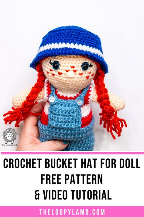 Amigurumi Hat Free Pattern, Doll Free Pattern, Bucket Hat Pattern, Crochet Sun Hat, Crochet Frog, Crochet Bucket, Crochet Bucket Hat, Doll Hat, Single Crochet Stitch