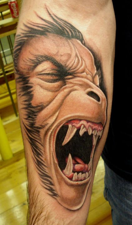 "An American Werewolf In London" tattoo Uv Ink Tattoos, Werewolf Tattoo, Werewolf In London, Horror Movie Tattoos, American Werewolf In London, Movie Tattoos, London Tattoo, Horror Tattoo, Horror Movie