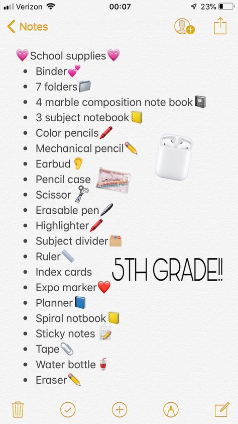 School Supplies Middle 7th Grade, Stuff To Pack For 5th Grade, School Supplies Middle School 6th Grade, Back To School Supplies 5th Grade, Back To School Shopping List 5th Grade, Things For 5th Graders, 5th Grade Must Haves, School Emergency Kit 5th Grade, 5th Grade Supply List