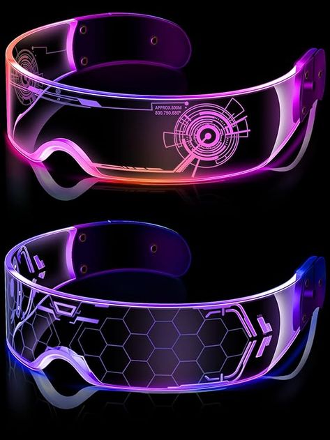 Amazon.com: TOODOO 2 Pairs LED Visor Glasses 7 Colors Futuristic Glasses 4 Modes Light Up Glasses Honeycomb Luminous Glasses for Adults (Attractive Style) : Clothing, Shoes & Jewelry Led Visor Glasses, Rave Halloween Costumes, Light Up Glasses, Futuristic Glasses, Cyberpunk Jacket, Glowing Glasses, Visor Glasses, Rave Glasses, Futuristic Sunglasses