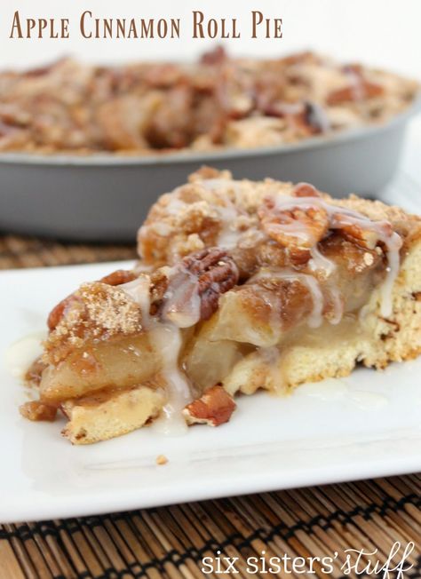 Apple Cinnamon Roll Pie | Six Sisters' Stuff   https://www.sixsistersstuff.com/recipe/apple-cinnamon-roll-pie/ Cinnamon Roll Pie, Cinnabon Cinnamon Roll Cake, Cinnamon Roll Crust, Cinnamon Roll Apple Pie, Cinnamon Roll French, Cinnamon Roll Dough, Six Sisters Stuff, Six Sisters, Cinnamon Roll Cake