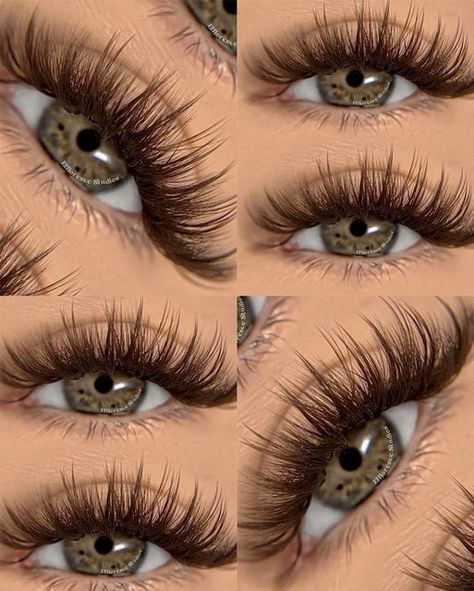 Brown And Black Lashes Extensions, Whisky Eyelashes, Burgundy Lash Extensions, Wispy Eyelash Extensions With Spikes, Brown And Black Eyelash Extensions, Brown Eyelash Extensions Lashes, Brown Wispy Lashes, Light Brown Eyelash Extensions, Brown Lash Set