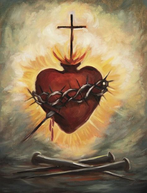 Sacred Heart Art, Sacred Heart Tattoos, Catholic Wallpaper, Catholic Images, Jesus Painting, Heart Painting, Divine Mercy, Heart Of Jesus, Jesus Art