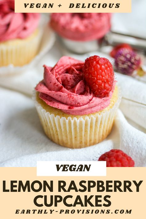 Vegetarian Dessert Recipes, Vegan Cupcake Recipe, Moist Lemon Cupcakes, Cupcakes Raspberry, Lemon Raspberry Cupcakes, Vegan Cupcake Recipes, Vegan Cupcake, Raspberry Frosting, Raspberry Cupcakes