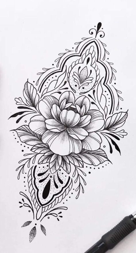 Quote Tattoo Designs, Floral Mandala Tattoo, Pattern Tattoos, Mandala Flower Tattoos, Shin Tattoo, Tattoos Traditional, Geometric Mandala Tattoo, Mandala Tattoos, Tattoos Mandala