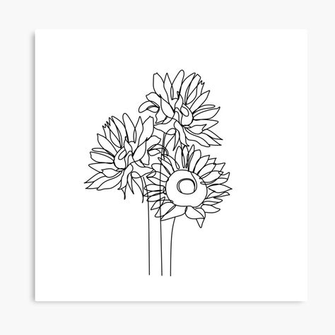 sunflower line drawing. sunflowers line art. Flower bouquet by OneLinePrint | Redbubble One Line Flower Bouquet Drawing, Sunflower One Line Drawing, Sunflower Bouquet Drawing, Sunflower Line Tattoo, Line Drawing Sunflower, Sunflower Bouquet Tattoo, Sunflower Line Drawing, Drawing Sunflowers, Sunflower Line Art