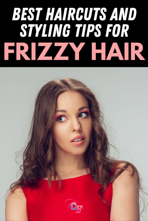 The All-Time Best Haircuts for Frizzy Hair ( Products & Tips) - College Fashion Short Haircuts For Thick Frizzy Hair, Frizzy Wavy Hair Cuts, Thick Curly Haircuts, Haircut Thick Wavy Hair, Frizzy Hair Products, Thick Frizzy Hair, Fizzy Hair, Frizzy Wavy Hair, Frizzy Hair Tips