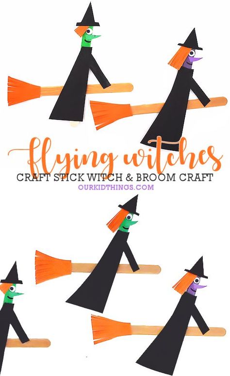 Craft Stick Flying Witch Craft #Halloween #witches #craftstickcraft #kidscraft #kidcrafts Witch Craft Preschool, Witch Crafts For Kids, Halloween Door Decoration Ideas, Pumpkin Crafts Preschool, Home Door Decor, Daycare Art, Witch Craft Supplies, Kindergarten Halloween, Halloween Door Decor