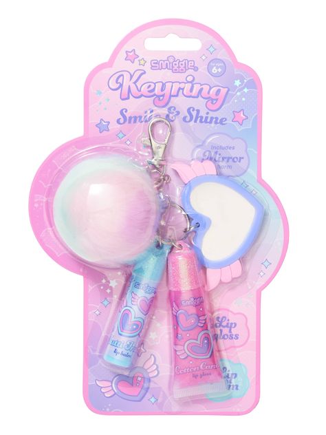 Add a little extra flair to the hair, decorate some nifty nails, sparkle up a smile or soak in a bubble-filled bath, with this sweet-smelling collection for Every Body.  Hydrate and gloss the lips with our Lip Gloss & Lip Balm Keyring Set! This pack includes a sweet scented Tutti Frutti Lip Balm, Cotton Candy Lip Gloss and a mirror charm to see their pretty self when applying! Stash away this ever so sweet, self care treat inside a school bag, purse or dressing table for a quick pick-me-up!  Includes:      * Mirror charm  * Lip gloss  * Lip balm  * W 15cm x H 22.2cm x D 5cm Cotton Candy Bags, Candy Lip Balm, Candy Lip Gloss, Kids Lip Balm, Claire's Makeup, Logo Online Shop, Cotton Candy Flavoring, Baby Doll Nursery, Unicorn Fashion