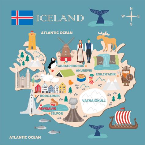 7,656 Iceland Illustrations, Royalty-Free Vector Graphics & Clip Art - iStock Map Of Iceland, Iceland Map, The Ancient Magus Bride, Vintage Poster Design, Cartoon World, Greece Islands, Travel Greece, Travel Illustration, Iceland Travel