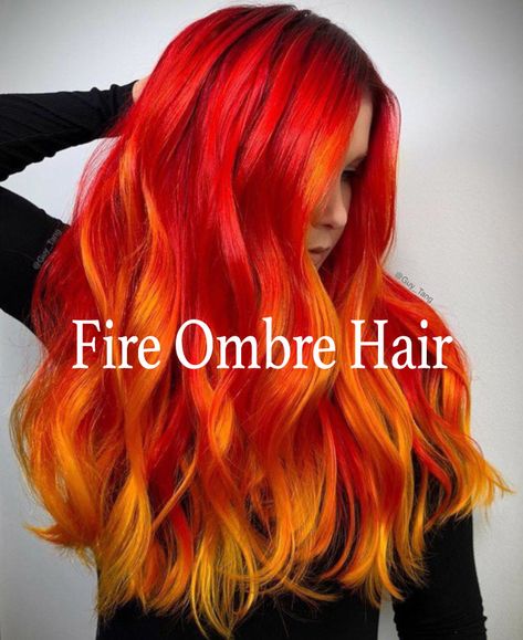 Make your hair hotter than the summer sun with a fire ombre dye job. If you are already a redhead, lighten up your ends with orangey yellow tones to get that fierce fiery look. For redheads-to-be, this is the perfect look to hop on the wild side this summer. Red Hair With Other Colors, Fire Ombre Hair, Fire Hair Color, Fire Red Hair, Red Hair Colors, Flame Hair, Cheveux Oranges, Hair Colors To Try, Trendy We Fryzurach