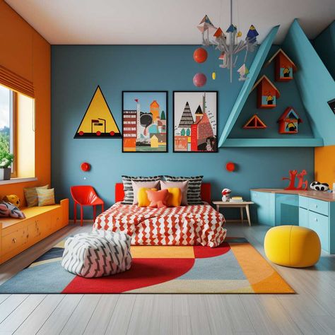 10+ Bright and Bold Ideas for Lively Children's Bedrooms • 333+ Images • [ArtFacade] Kids Bedroom Color Ideas Boys, Red Dinosaur Room, Children’s Bedroom Colour Ideas, Elmo Bedroom Ideas Toddlers, Primary Color Bedroom Ideas, Kids Room Theme Ideas, Kids Colorful Bedroom, Painted Ceiling Kids Room, Colorful Kids Room Boy