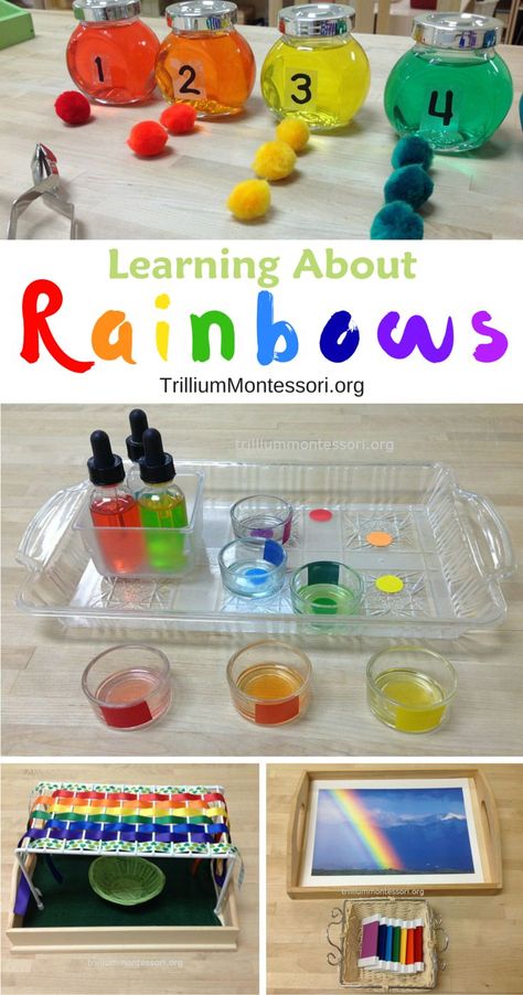 Learning about Rainbows in our Montessori Preschool Classroom Weather Montessori, Montessori Preschool Classroom, Montessori Science, Rainbow Activities, Montessori Lessons, March Activities, Montessori Room, Preschool Units, Montessori Art