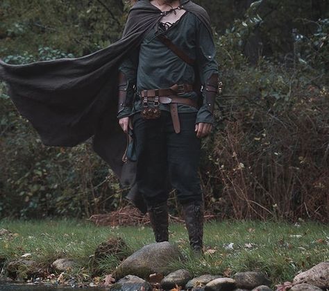 Mens Ranger Costume, Fantasy Forest Outfit Male, Ren Fair Male Outfit, Medieval Mens Clothing Aesthetic, Ranger Outfits Male, Adventure Clothes Fantasy Male, Ren Allsbrook, Fantasy Adventurer Outfit Male, Ranger Dnd Male