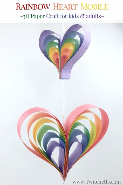 Create a spinning rainbow heart mobile using construction paper. Fun kids rainbow art project that is a perfect rainbow craft for preschoolers, kindergarteners, and kids of all ages! Construction Paper Art, Heart Mobile, Hearts Paper Crafts, Rainbow Craft, Paper Craft For Kids, Construction Paper Crafts, Kids Rainbow, Rainbow Crafts, Fun Craft