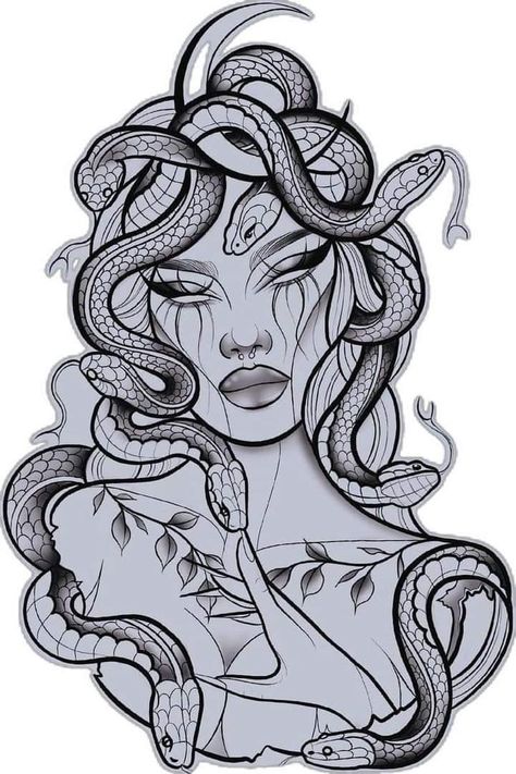 Thigh Tats For Women Stencil, Madusa Drawings Simple Tattoo, Madusa Drawings Beautiful, Medusa Leg Tattoo, Moody Tattoo, Sa Tattoo Ideas, Medusa Tattoo Stencil, Medusa Drawing, Cute Thigh Tattoos