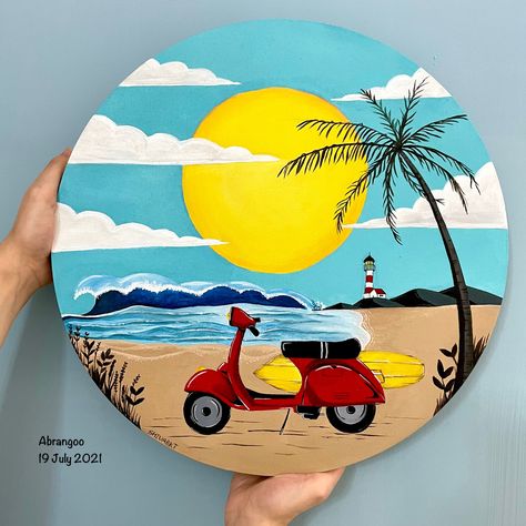 Acrylic Painting On Circle Canvas, Small Circle Canvas Paintings, Circle Acrylic Painting, Wall Plate Painting Ideas, Painting Ideas On Circle Canvas, Circle Canvas Painting Ideas, Circle Canvas Art, Circle Canvas Painting, Round Canvas Painting