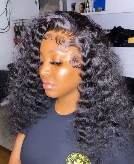 Short Deep Wave Hairstyles, Curly Frontal Wig Hairstyles, Frontal Hairstyles Ideas, Flip Over Method, Frontal Wig Hairstyles, Quick Weave Hairstyles, Frontal Hairstyles, Curly Lace Front Wigs, Hair Ponytail Styles