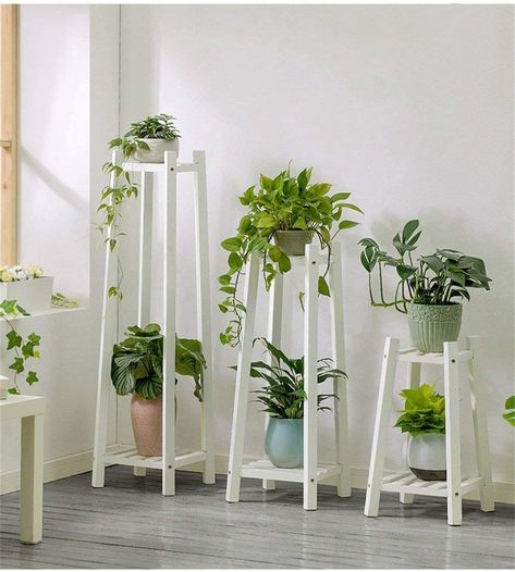 Plant Stand Decor, Shelf Garden, Flower Shelf, Indoor Flower Pots, Flower Bedroom, Beauty Room Decor, Wood Plant Stand, Best Indoor Plants, Bedroom Balcony