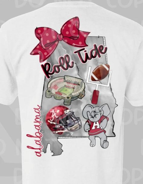 Alabama state football includes big Al. Bryant denny stadium  red bow. This can be printed on white black or gray tshirt. Custom printed when ordered Alabama Tshirt Designs, Bryant Denny Stadium, Alabama Shirts, Big Al, Tshirt Custom, Alabama State, Lake Charles, Roll Tide, Red Bow