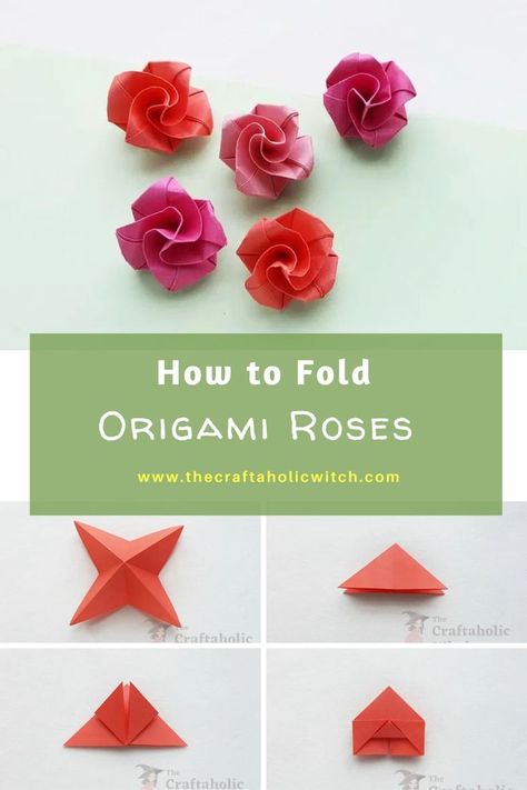 How to Make Easy Origami Roses Small Cute Origami, Origami Mini Flowers, Origami Roses Step By Step, Small Paper Roses Diy Easy, How To Make A Origami Flower, Printable Origami Templates, How To Make An Origami Flower, Oragami Roses Step By Step, Easy Origami Flowers For Beginners