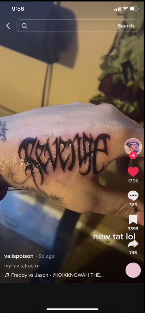 Revenge Tattoo Ideas, Revenge Tattoos, Cursive Arm Tattoo, Vengeance Tattoo, Me Vs Me Tattoo, Sb Tattoos, Revenge Tattoo, G59 Tattoos, Deftones Tattoo