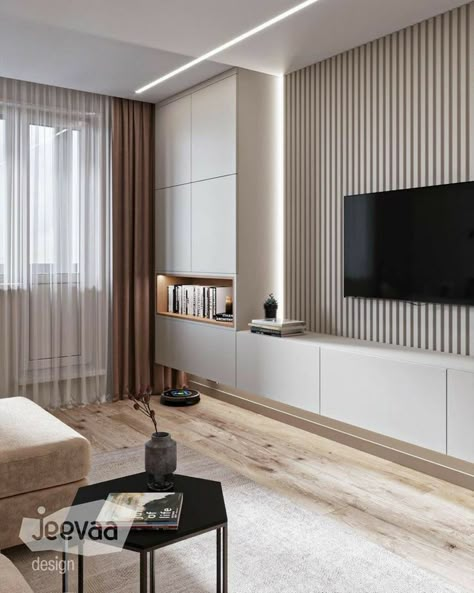 Ruang Tv, Modern Tv Room, Feature Wall Living Room, Living Room Wall Units, Tv Room Design, Living Room Design Inspiration, Tv Wall Design, Living Room Design Decor, Home Design Living Room