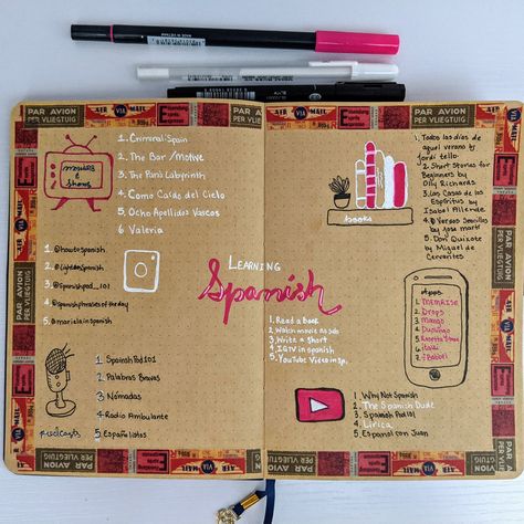 New Language Journal, Learning New Language Journal, Learn Language Planner, Language Learning Journal Layout, Bujo Language Learning, Language Learning Journal Ideas, Language Notebook Ideas, Language Journal Aesthetic, Bullet Journal Language Learning