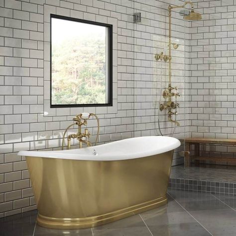 undefined Gold Bathroom Faucet, Slipper Bath, Malibu Home, Corner Tub, Freestanding Bathtub, Acrylic Bathtub, Gold Bathroom, Soaking Bathtubs, Bathroom Spa