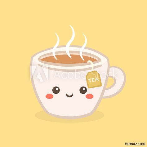 Stock Image: Cute Kawaii Hot Tea Cup Teabag Vector Illustration Cartoon Character Icon Design Cartoon Character Icon, Tea Cup Drawing, Coffee Cup Drawing, Notebook Therapy, Cute Tea Cups, Tea Wallpaper, Tea Illustration, Character Icon, Cartoon Smile