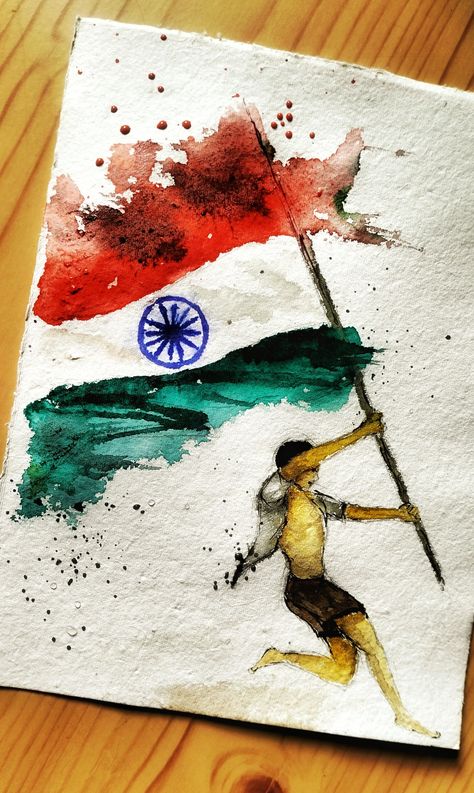 Inpendence Day Painting, Patriotic Paintings India, Painting For 15 August, Patriotism Paintings India, Indian Flag Painting Ideas, 15 August Painting Ideas, Independence Day Drawing Watercolor, Ncc Drawing, Independence Day Canvas Painting