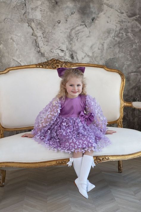 Purple Butterfly Dress, Mom And Daughter Dress, Girls Couture Dresses, Couture Bridesmaid Dresses, Purple Girls Dress, Daughter Dress, Girls Couture, Birthday Girl Dress