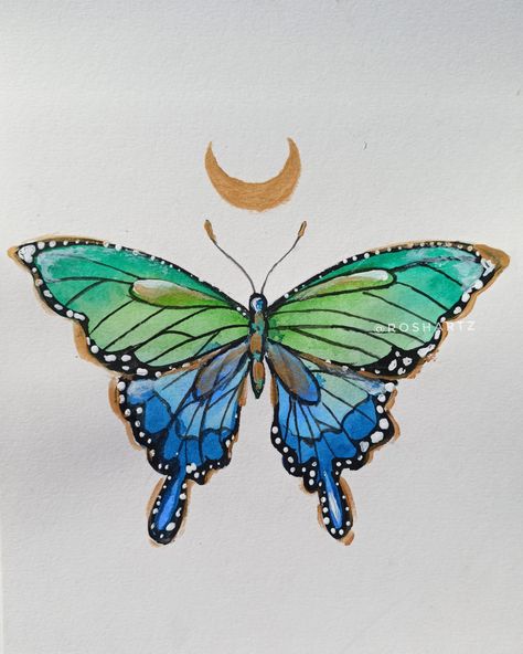 Blue Green Butterfly Tattoo, Blue And Green Butterfly Tattoo, Green Butterfly Drawing, Green Butterfly Tattoo, Green And Blue Butterfly, Blue Green Butterfly, Magic Butterfly, Green Tattoos, Butterfly Sketch