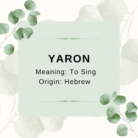 Baby Boy Name: Yaron. Meaning: To Sing. Origin: Hebrew. www.pinterest.com/designsbyleahc Arabic House Names With Meaning, Andrew Name Meaning, Hebrew Names And Meanings, Classy Names, Hebrew Boy Names, C Names, Hebrew Baby Names, Arabic Baby Boy Names, Good Nicknames