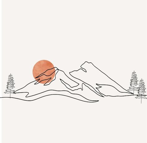 Line Art Mountains Landscapes, Nature Line Drawing Simple, Continuous Line Drawing Mountain, Continuous Line Mountain Tattoo, Abstract Mountain Line Art, Outline For Painting, Mountain Simple Drawing, Ski Line Art, Simple Nature Sketches