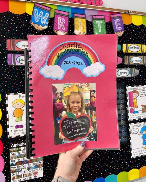 Prek Graduation Ideas Pre K Memory Books, School Memories Book Ideas, Kindergarten Crafts That Go With Books, Kindergarten Scrapbook Cover, Memory Book Kindergarten Free Printable, Tk Memory Book, If You Give A Kindergartener A Pencil, Pre K Yearbook Ideas, Kindergarten Monthly Memory Book