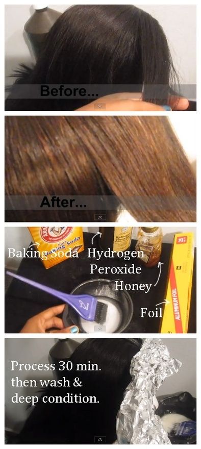 DIY HAIR | COLOR :: How to LIGHTEN Your Hair NATURALLY :: Mix Baking Soda, Hydrogen Peroxide Honey to a goopy consistency. Then apply on hair w/ a brush like normal developer. Process 30 min. Wash deep condition. Done!  #hair #beauty Lighten Your Hair Naturally, Baking Soda Hydrogen Peroxide, Diy Hair Color, Dye Hair, How To Lighten Hair, Baking Soda Shampoo, Dyed Natural Hair, Hydrogen Peroxide, Diy Hair