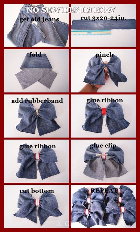 No Sew Hair Bows, Sew Hair Bows, Denim Hair, Denim Bows, Buat Pita, Diy Baby Headbands, Gift Crafts, Hair Bow Tutorial