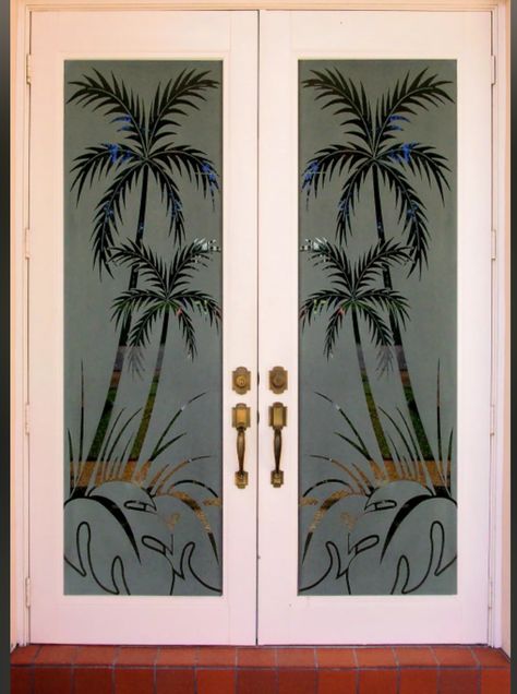 Frosted Window Design, Dates Tree, Glass Etching Designs, Window Glass Design, Frosted Window, Ganesha Tattoo, Palm Tree Design, Circle Mirror, Door Glass Design