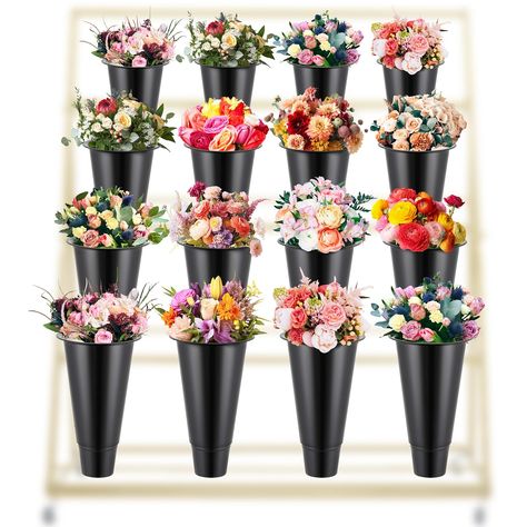 Artificial Flower Storage Ideas, Wedding Flower Display, Outdoor Home Wedding, Tiered Display, Black Blossom, Florist Studio, Craft Studios, Flowers Indoor, Flowers For Sale