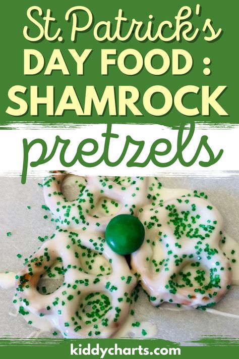 Do you and your kids like making holiday themed party food? Well, you guessed it, we have just that for you today. This post is all about St. Patrick's Day food, and how to make some delicious shamrock pretzels for the whole family to enjoy on St.Patrick's Day! They're easy enough that everyone can get involved in making them, even the tiniest of hands! Shamrock Pretzels, St Patrick's Day Food, White Chocolate Pretzels, Meal Planner Printable Free, Chocolate Shapes, Snack For Kids, Chocolate Dipped Pretzels, Pretzel Twists, St Patricks Day Food