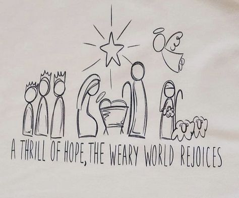 Simple Christmas Scenes Drawing, Nativity Scene Drawing Simple, Nativity Drawing Simple, Nativity Doodle, Simple Nativity Drawing, Manger Drawing, Nativity Scene Drawing, Nativity Drawing, Simple Nativity