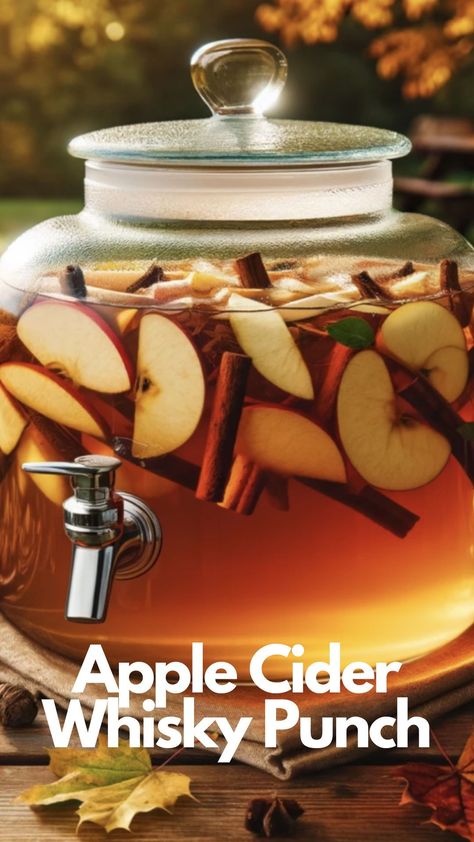 Welcome to the delicious world of Apple Cider Whisky Punch. This drink is perfect for parties, cozy nights in, or just when you feel like sipping something sweet and special. Let’s dive into how to make this yummy punch that everyone will love. #AppleCiderWhiskyPunch #AppleCider Halloween Cider, Apple Cider Punch Recipes, Whiskey Punch, Whisky Cocktail Recipes, Apple Cider Punch, Apple Whiskey, Halloween Party Drinks, Apple Cider Cocktail, Punch Cocktails