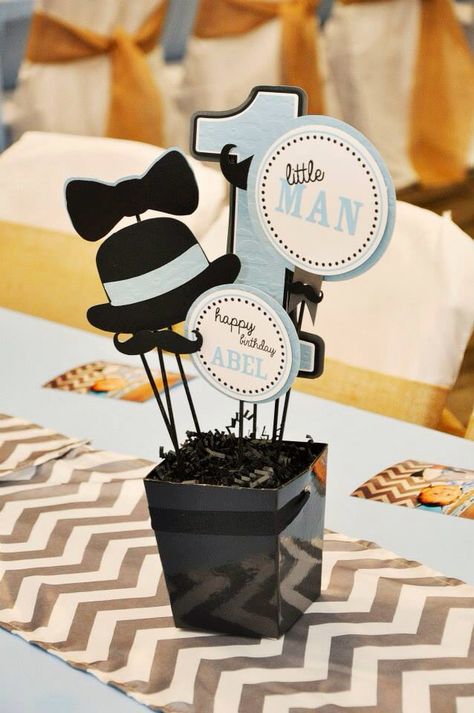 Little Man Mustache Party First Birthday Centerpieces Boy Birthday Centerpiece Ideas, First Birthday Centerpieces Boy, Little Man Birthday Party Ideas, First Birthday Centerpieces, Mustache Theme, Mustache Birthday, Boy Baby Shower Centerpieces, Man Mustache, Birthday Email