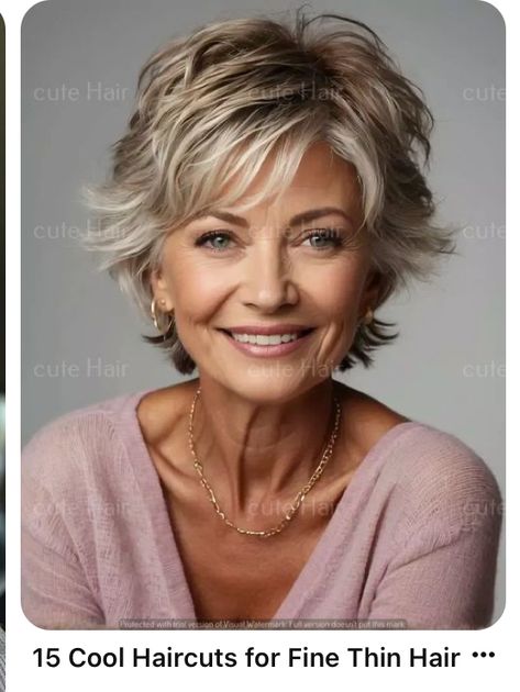 Short Haircut Thinning Hair, Ash Blonde Highlights On Dark Hair Short, Hairstyles For Fine Hair Over 50, Shaggy Bob For Fine Hair Over 50, Short Cuts For Fine Hair, Short Hair Cut, Shaggy Short Hair, Easy Hair Cuts, Layered Haircuts For Medium Hair