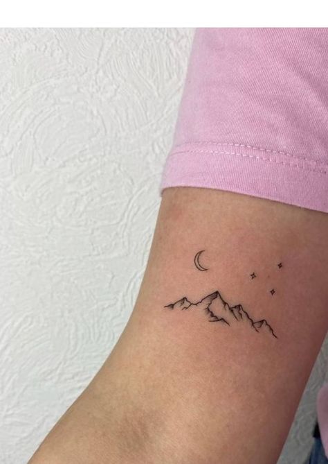 Dainty Tattoos Mountains, Mountains With Coordinates Tattoo, Adirondack Mountain Tattoo, Glacier Tattoo Ideas, Stick And Poke Mountain Tattoo, Mountain With A View Tattoo, Simple Mountains Tattoo, Feminine Mountain Sleeve Tattoo, Aesthetic Mountain Tattoo