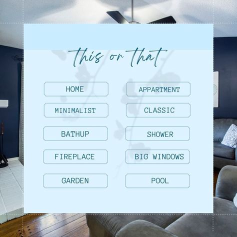 Quiz This or That Real Estate Instagram Post Canva Templates Real Estate Quiz Instagram, This Or That Real Estate Posts, Real Estate Instagram Post, Real Estate Instagram, Tile Companies, Garden Windows, Big Windows, Blue And Grey, Story Template