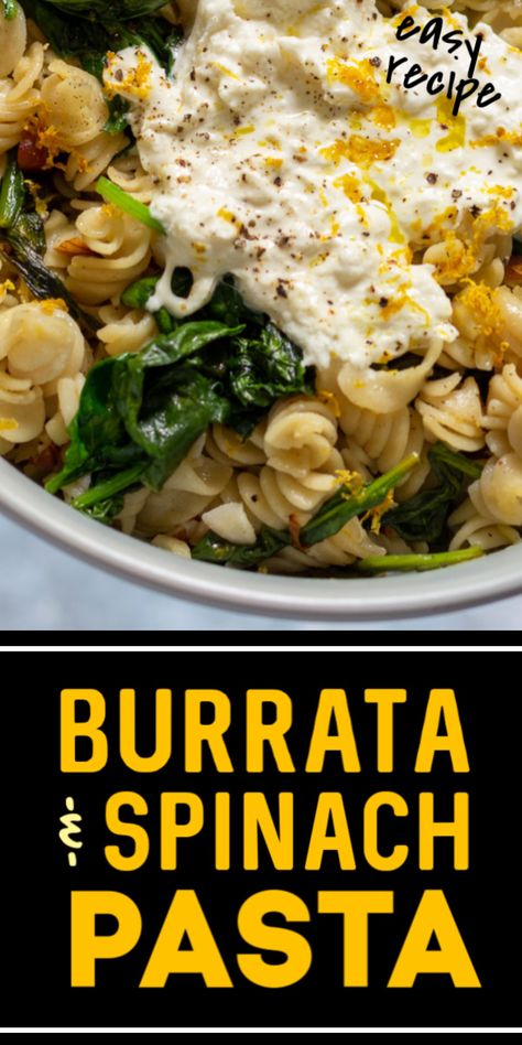 Spinach and Burrata Cheese Pasta is an easy recipe that's bursting with flavor. Tender pasta topped with creamy burrata this recipe is perfect for a quick weeknight dinner. #cheerfulcook #burrata #pastarecipe #dinnerideas #weeknight #dinnerfortwo #recipe Ways To Eat Burrata, Burrata Cheese Recipe Dinners, Burrata Lemon Pasta, Recipes With Burrata Cheese And Chicken, Keto Recipes With Burrata, Bursts Pasta, Chicken Burrata Pasta, Dinner Recipes With Burrata, Burrata Meal Ideas