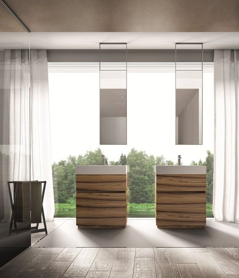 Rectangular #bathroom #mirror SAE by IdeaGroup @IDEAGROUP Suspended Mirror, Rectangular Bathroom Mirror, Bathroom Furniture Modern, Modern Style Decor, Bathroom Furnishings, Stainless Steel Bathroom, Hotel Bathroom, Bathroom Spa, Bad Design